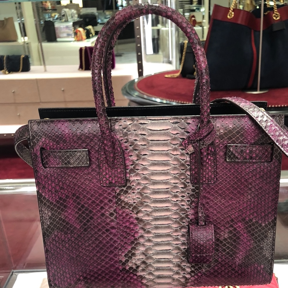 New Authentic SAINT LAURENT Baby Sac de Jour' Genuine Tote  Python Purple - Picture 3 of 9